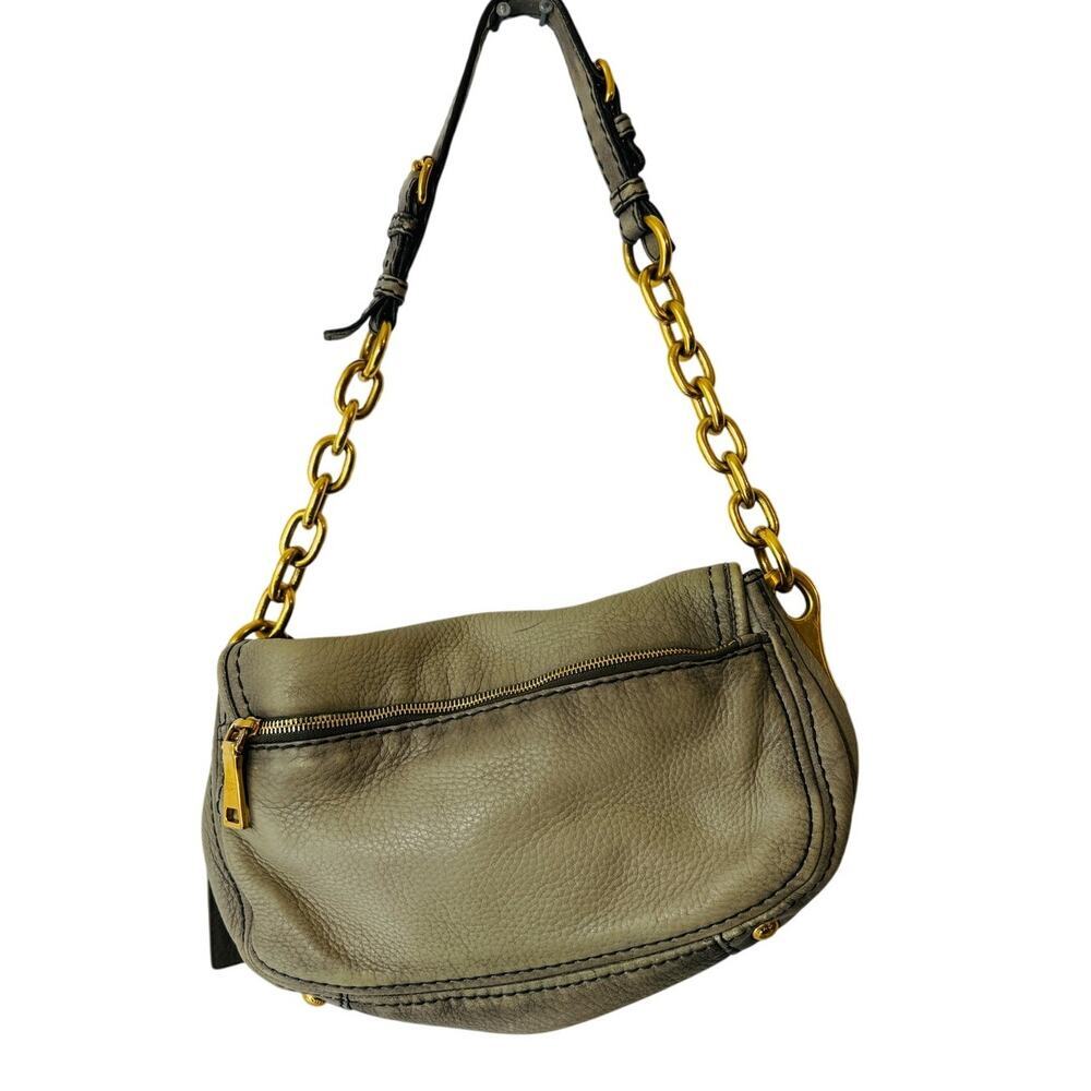 Vintage PRADA Handbag Womens Gray Deerskin Leather Cervo Flap Gold Accent COA - Picture 7 of 16